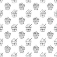nahtlos Muster, Hand gezeichnet Kontur Cupcakes auf ein Weiß Hintergrund. festlich drucken, Cafe Speisekarte Hintergrund, Vektor