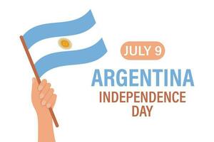 Argentinien Unabhängigkeit Tag. das Hand hält das Flagge von Argentinien. Argentinien Unabhängigkeit Tag Banner. Illustration, Banner, Vektor