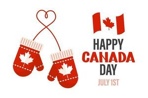 glücklich Kanada Tag mit Fäustlinge und Ahorn Blatt. Gruß Karte, Poster, Banner. Illustration, Vektor
