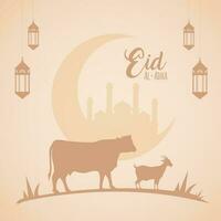 Vektor eid al adha Hintergrund mit Ziege und Kuh Silhouette