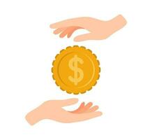 Vektor Hände speichern Münze mit Dollar unterzeichnen. Geschäft Finanzen Wachstum Illustration zum Clever Investition Konzept. profitieren Performance oder Einkommen