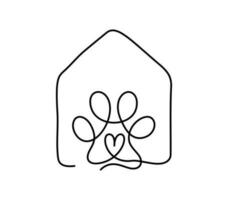 Hund Katze Haustier Haus Zuhause Hotel Liebe Logo Vektor Symbol Linie Kunst Umriss. Hand gezeichnet Illustration Geschäft Monoline mit Platz zum Text