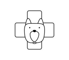 Tierarzt Klinik. Hund und Kreuz Monoline Logo Vektor Symbol. Tierarzt Krankenhaus zum Tiere. Hunde oder Katzen Behandlung. Kitty und Hündchen auf Veterinär Rezeption Schreibtisch. Medizin zum Haustiere