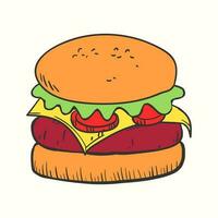 Burger Gekritzel Symbol Illustration. handgemalt Burger Illustration vektor