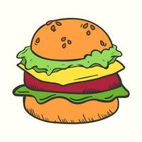 Hand gezeichnet Burger eben Illustration im Gekritzel Symbol Stil. vektor