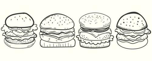 süß handgemalt Burger im Gekritzel Stil. Burger Illustration einstellen vektor