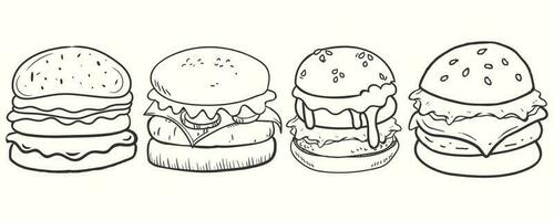 süß handgemalt Burger im Gekritzel Stil. Burger Illustration einstellen vektor