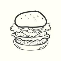 en stor ritad för hand burger illustration med kött, sallad och ost vektor