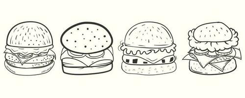 süß handgemalt Burger im Gekritzel Stil. Burger Illustration einstellen vektor