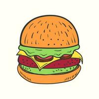 handgemalt Burger Illustration mit Tomate und Grüner Salat. Burger Vektor Illustration
