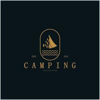 Jahrgang und retro Zelt Logo, Camping. mit Zelt, Baum und Lagerfeuer unterzeichnen. Abenteurer, Pfadfinder, Kletterer, Camping Ausrüstung Center vektor