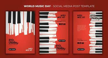 Sozial Medien Post Vorlage mit Grunge Klavier Hintergrund Design zum Welt Musik- Tag vektor
