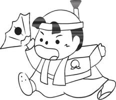 japanisch Mann Karikatur Gekritzel kawaii Anime Färbung Seite süß Illustration Zeichnung Clip Kunst Charakter Chibi Manga Comic vektor