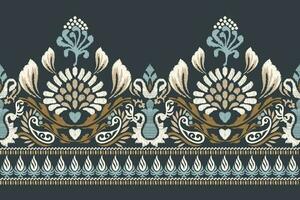 ikat blommig paisley broderi på Marin blå bakgrund.ikat etnisk orientalisk mönster traditionell.aztec stil abstrakt vektor illustration.design för textur, tyg, kläder, inslagning, dekoration, sarong.