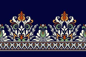 ikat blommig paisley broderi på Marin blå bakgrund.ikat etnisk orientalisk mönster traditionell.aztec stil abstrakt vektor illustration.design för textur, tyg, kläder, inslagning, dekoration, sarong.