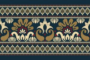 ikat blommig paisley broderi på Marin blå bakgrund.ikat etnisk orientalisk mönster traditionell.aztec stil abstrakt vektor illustration.design för textur, tyg, kläder, inslagning, dekoration, sarong.