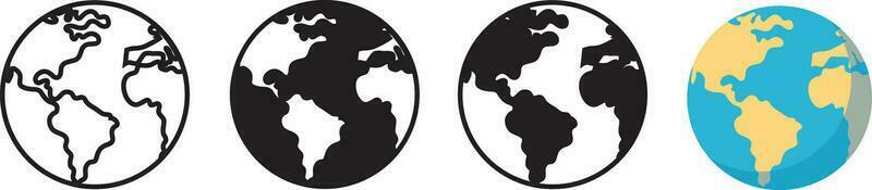 Globus Symbole Satz. Planet Erde Symbol Sammlung. Welt Planet Erde Symbol Linie und eben Stil vektor