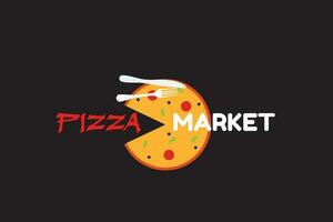 Pizza Cafe Logo, Pizza Symbol, Emblem zum schnell Lebensmittel. einfach eben Pizza Logo auf schwarz Hintergrund vektor