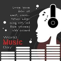 Lycklig värld musik dag med silhuetter av människor lyssnande musik från hörlurar vektor
