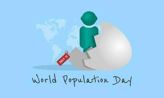 värld befolkning dag hälsningar med människor kläcka från ägg vektor