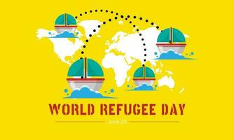 värld flykting dag med illustration av en båt flyr till överleva vektor