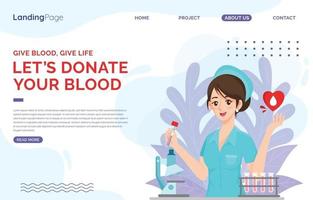 Landing Page Beauty Nurse spenden Blut vektor