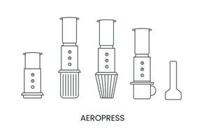 Aeropresse zum brauen Kaffee, linear Vektor Illustration