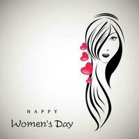 glücklich Damen Tag Feierlichkeiten Konzept mit Illustration von ein schön lange Haare Mädchen auf grau Hintergrund. vektor
