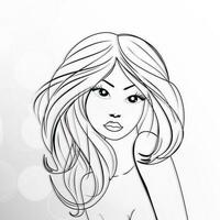 glücklich Damen Tag Feierlichkeiten Konzept mit Illustration von ein schön lange Haare Mädchen auf grau Hintergrund. vektor