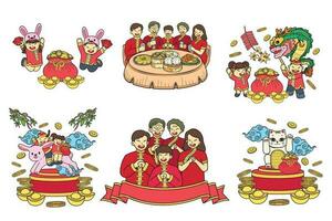 Hand gezeichnet Chinesisch Kinder und Familie Sammlung im eben Stil Illustration zum Geschäft Ideen vektor