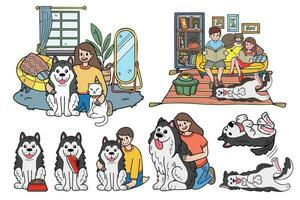 Hand gezeichnet Hund und Familie Sammlung im eben Stil Illustration zum Geschäft Ideen vektor