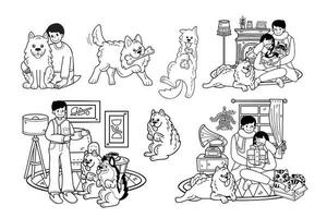 hand dragen samojed hund och familj samling i platt stil illustration för företag idéer vektor