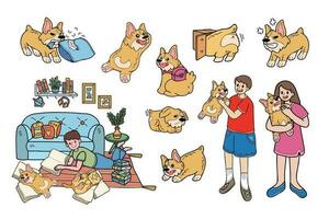 Hand gezeichnet Hund und Familie Sammlung im eben Stil Illustration zum Geschäft Ideen vektor