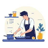 hand dragen kock matlagning i de kök platt stil illustration för företag idéer vektor