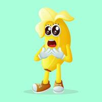 süß Banane Charakter mit ein überrascht Gesicht und öffnen Mund vektor