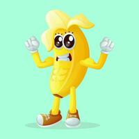 süß Banane Charakter zeigen aus seine Muskeln vektor