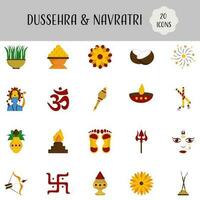 Illustration von navratri und Dussehra Symbol einstellen im eben Stil. vektor