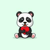 vektor söt bebis panda tecknad serie innehav kärlek ikon platt illustration.
