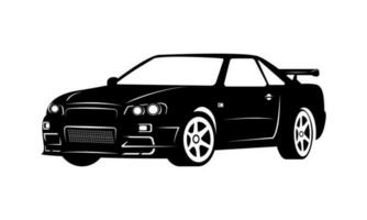 illustration vektor grafisk av japanska sport bil, sillhoute svart och vit bil, Bra för din garage logotyp, vägg dekoration, flayer, etc