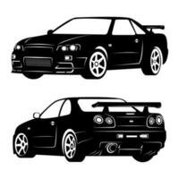 illustration vektor grafisk av japanska sport bil, sillhoute svart och vit bil, Bra för din garage logotyp, vägg dekoration, flayer, etc