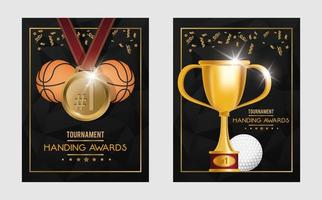 basket och golf sport trofé och medaljer vektor