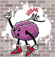 Graffiti Urban Style Poster mit Gehirncharakter vektor