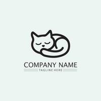 katt logotyp och vektor djur ikon fotavtryck kattunge calico logotyp hund symbol seriefigur tecken illustration doodle design