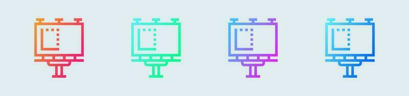 anslagstavla linje ikon i lutning färger. annons tecken vektor illustration.