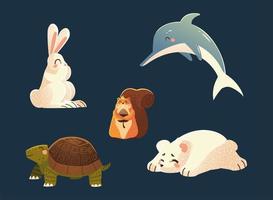 delfin kanin ekorre sköldpadda och isbjörn natur tecknade djur vektor