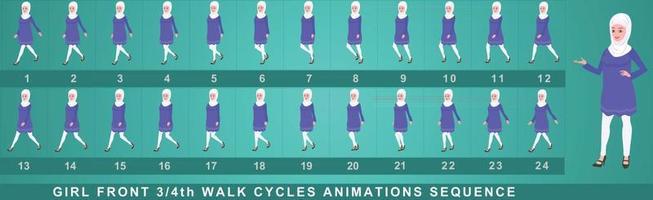 Mädchen Charakter Walk Cycle Animationssequenz vektor