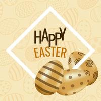 glückliche Osterkarte mit Beschriftung und goldenen Eiern gemalt vektor