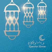 Ramadan Kareem Karte mit Laternen hängen und Mond vektor