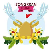 Songkran-Feier mit Schüsselwasser und Sandberg vektor