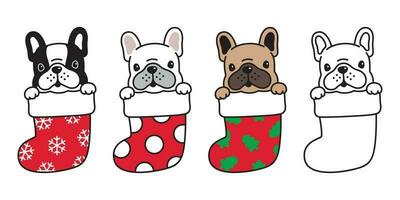 Hund Vektor Französisch Bulldogge Weihnachten Socke Weihnachten Santa claus Schneeflocke Karikatur Charakter Symbol Logo Illustration